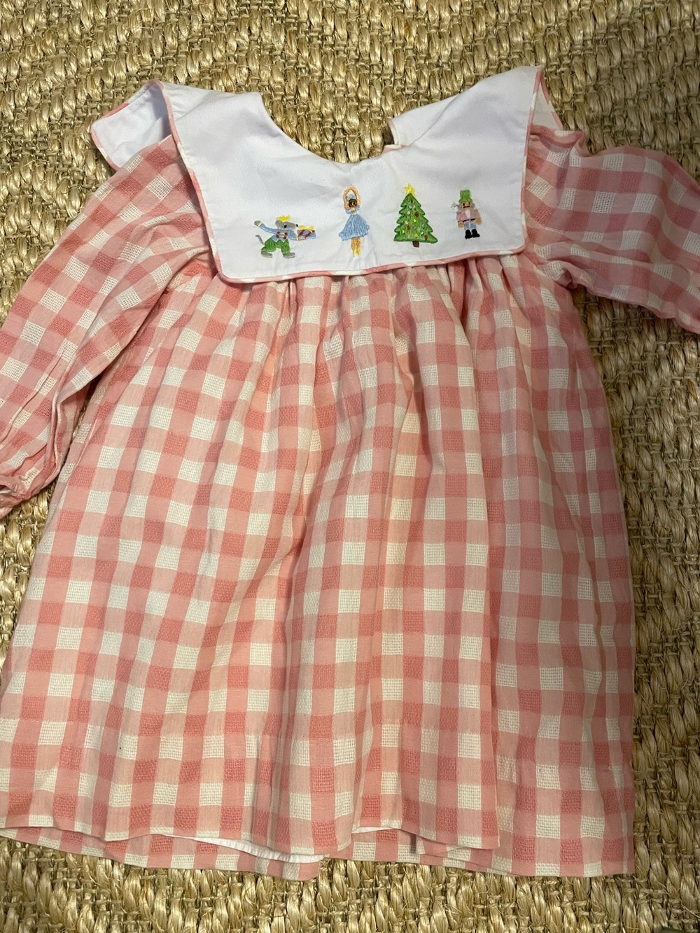 Smokingbird 3T Christmas nutcracker pink gingham dress with embroidered collar
